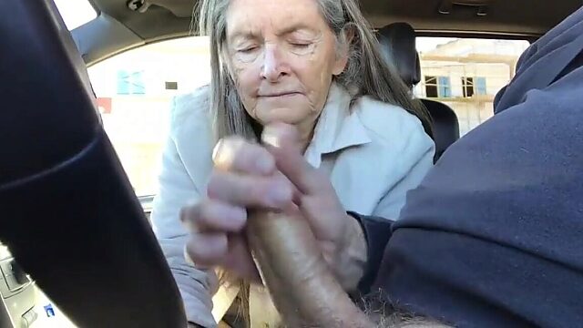 Granny gives sloppy road head and takes a messy load