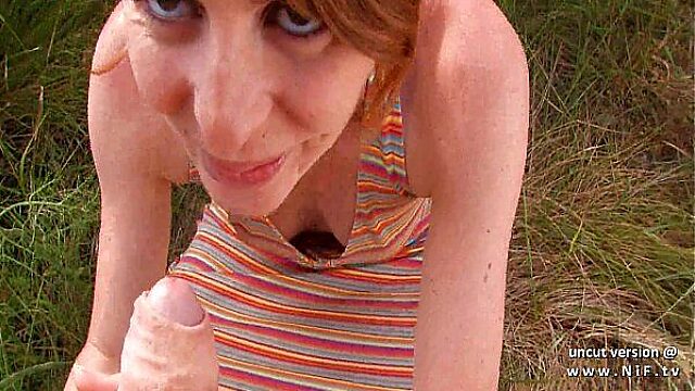 Redhead amateur takes it hard in the ass outdoors