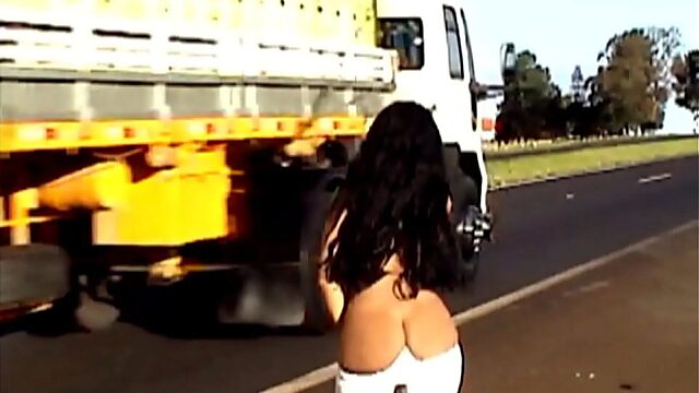 Exposed on highways chasing truckers with a big ass