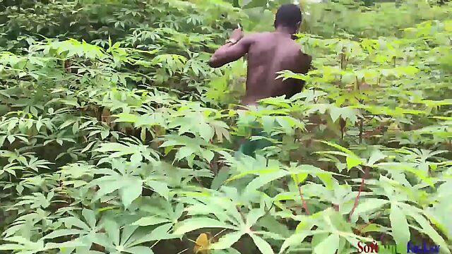 Big Tits Amateur Gives Blowjob at Cassava Plantation with Masked BBC