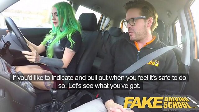 Tattooed beauty takes wild ride at fake driving school