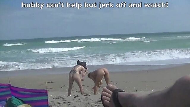 Public Beach Tease: Mrs Ginary and Mrs Nikki Brooks Exhibitionist Act