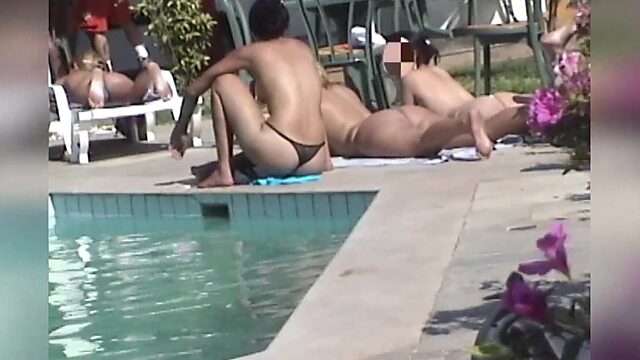 Peeping Tom Watches Bikini Babes Hangout by the Pool