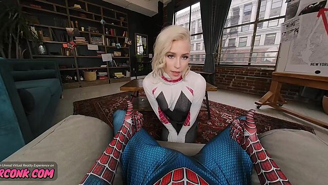 Gwen Stacy Cosplays and Gets Naughty in VR Spider-Gwen Parody with Hot Kiara Cole