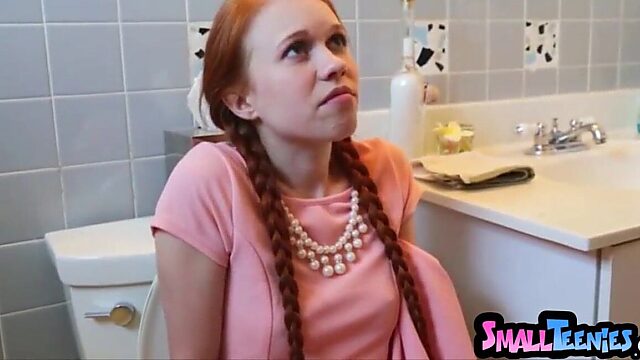 Redhead gets stuck and slammed on the toilet