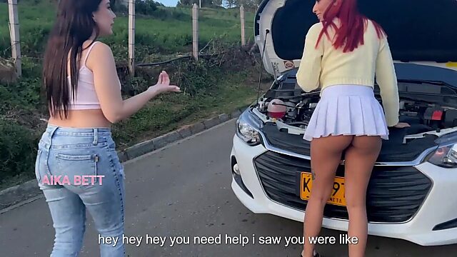 Fixing her car leads to rough creampie