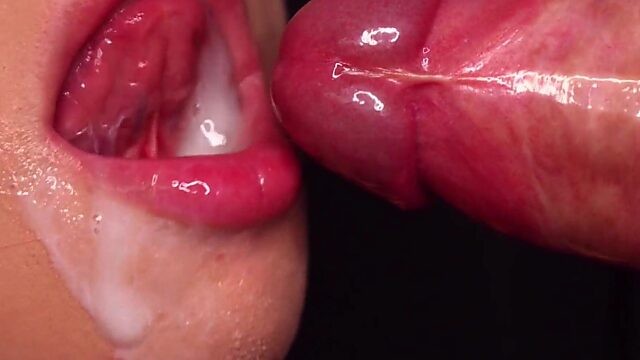 Sloppy Cock Sucking Close-Up Ends in Big Cum Swallow