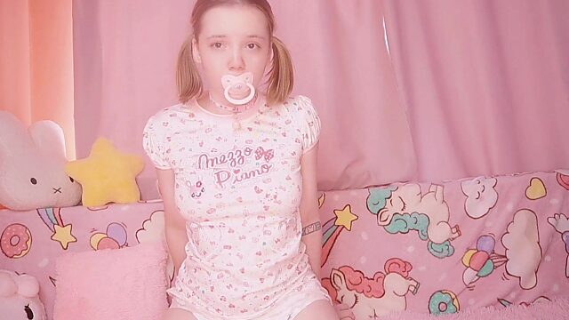 ABDL Slut Pisses Herself Openly, Wetting Diaper Like a Fucking Baby