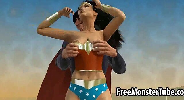 Superman gets a heavenly blowjob from 3D Wonder Woman