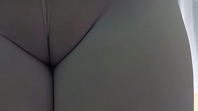 Hot Cameltoe Bulging in Tight White Leggings