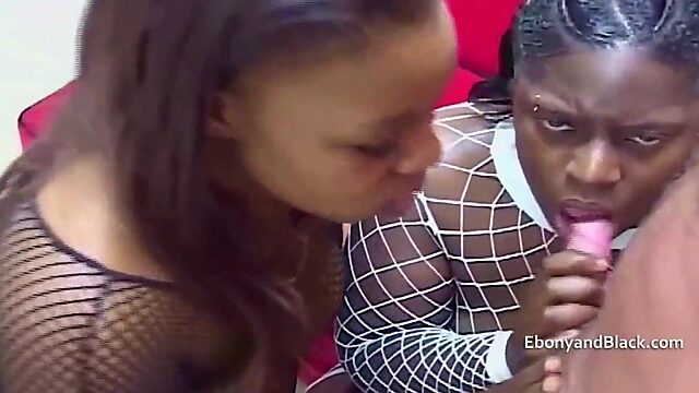 Bustin Nuts on Two Ebony Amateurs After Relentless Face Fucking
