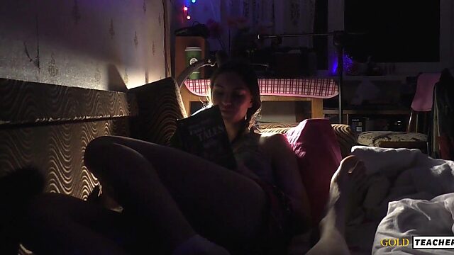 Slutty Chick in Pigtails Can't Resist Dick, Gives Killer Blowjob and Footjob, Gets Splattered with Cum