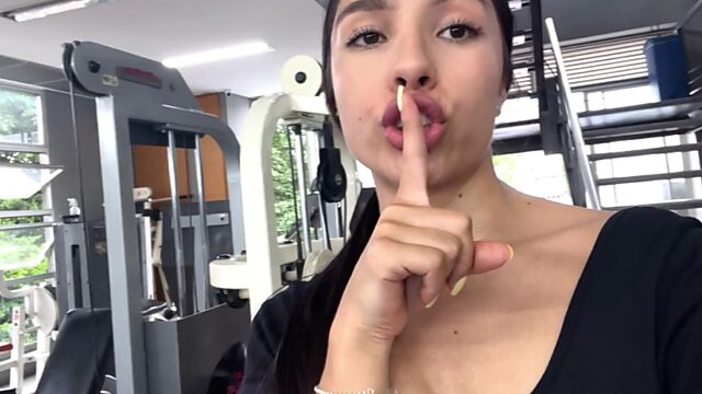 Busty Babe Squirts like a Fountain in Gym Bathroom, Nearly Busted by Her Prying Instructor