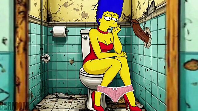 Cheating Housewife Marge Slams Dick in Nasty Public Restroom Gloryhole Fuck