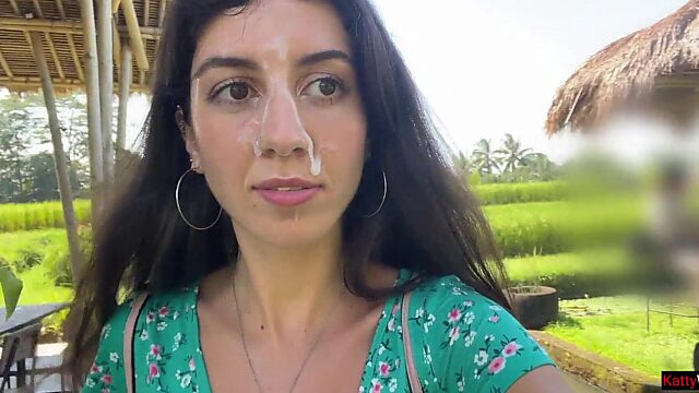 Slut Struts Through Cafe with Cum Dripping, Chowing Down Carbonara Like a Filthy Whore