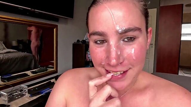 Cheating Hotwife Snaps Selfie While Sucking Dick and Taking Facial for Cuck Husband