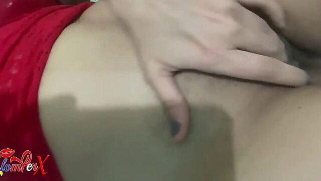 Busty Colombian Babe Fingers Her Soaked Pussy in Red Lingerie, Moaning Like a Fucking Slut