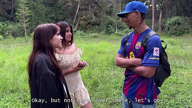 Hot young sluts ditch their tour guide in the woods to get fucked raw and wild