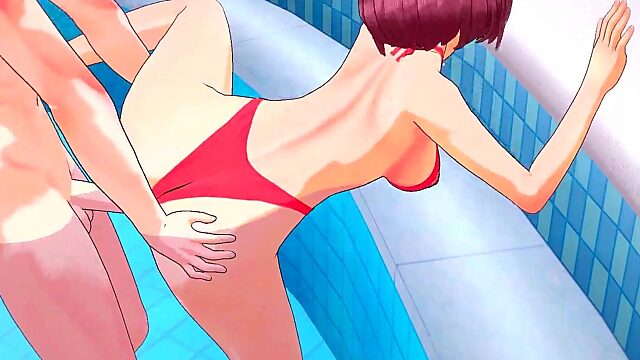 Busty Anime Babe Momo Ayase Slammed Poolside in Hardcore 3D Fuck