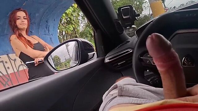 College Slut Plays with Her Pussy in Public at the Bus Stop
