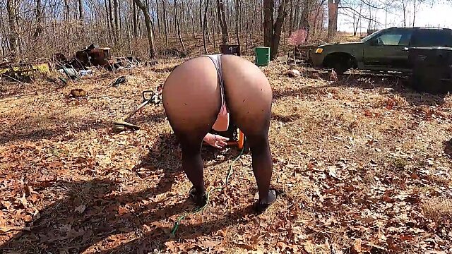 Hot RV Hookup: Camper Slut in Tight Thong Leotard & Sheer Pantyhose Gets Fucked Hard