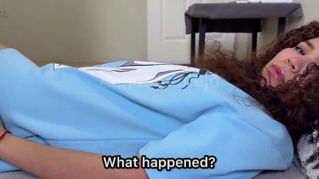 Dumb slut forgets panties again, gets her wet pussy teased by stepbro’s hungry eyes