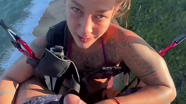 Hot as Fuck Babe Gets Pounded Mid-Air While Paragliding Over the Beach