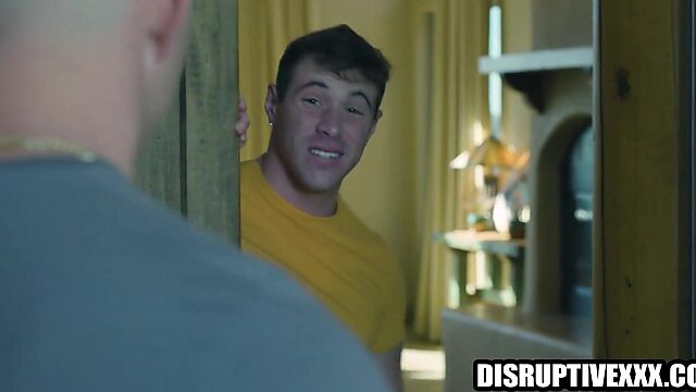 Hunky muscle stud fucks his hot neighbor with a cum-stuffed donut surprise