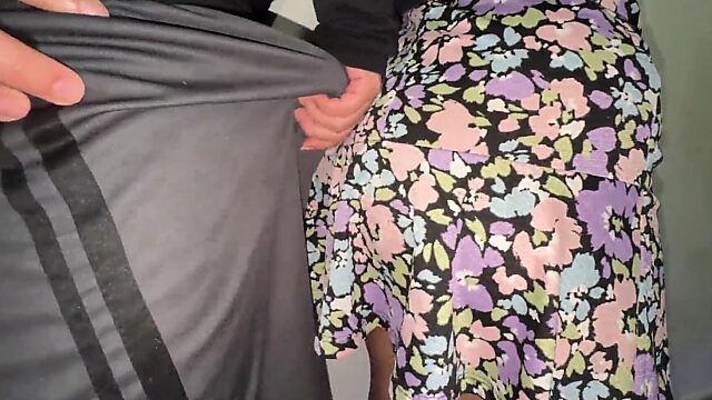 Hot chick boldly grabs some random dude's massive hard cock right in public