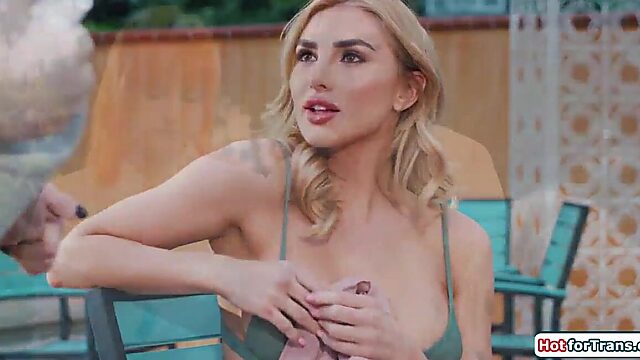 Big-Titted Shemale Sluts Deepthroat & Jerk Off Cock in Oily Happy-End Rubdown