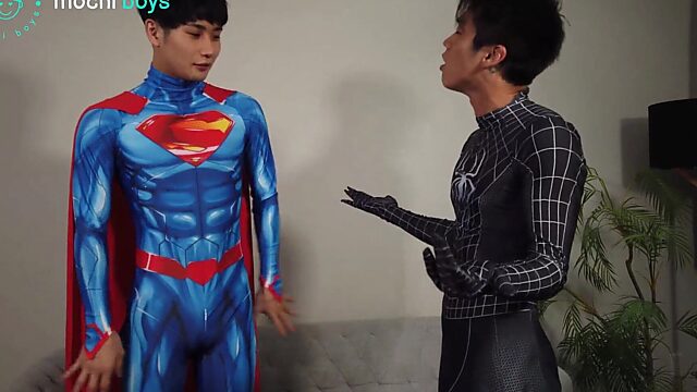 Superhero Smackdown - Superman and Spiderman Fuck in Tight Lycra Costumes