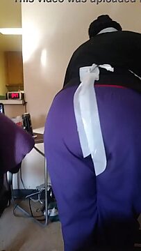 Mature home aide with massive ass in scrubs - voyeur alert!