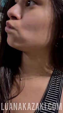 Amateur wife flaunts big ass for horny supermarket customer Luana Kazaki on camera