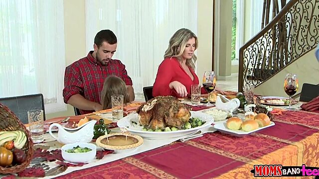 Naughty Thanksgiving Threesome with Hot MILF and Lucky Mom