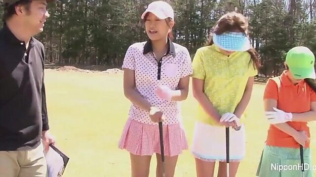 Japanese beauty gives wet blowjob on golf course