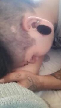 Moaning slut gets tongue fucked and begs for more