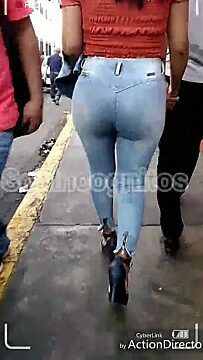Big Booty Babe in Tight Denim Walking the Streets