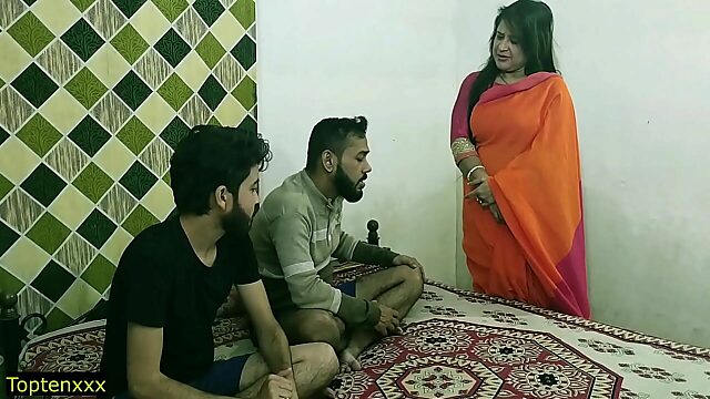 Sexy Indian MILF enjoys sensational threesome with two young guys! Hindi audio included!